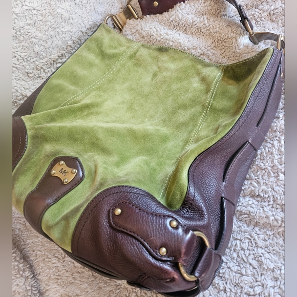 RARE MICHAEL KORS 2008 Grp een Suede Brown Leather XL Hobo bag Vintage purse - Picture 14 of 16
